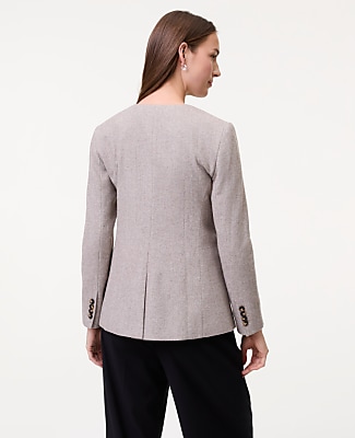 The Petite Fitted Crew Neck Jacket in Herringbone