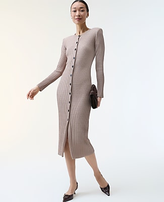 Petite Ribbed Button Sweater Dress