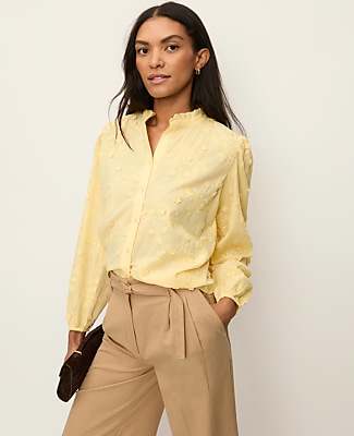 Petite Embroidered Ruffle Collar Shirt