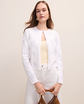 Ann Taylor Floral Appliqué Cardigan
