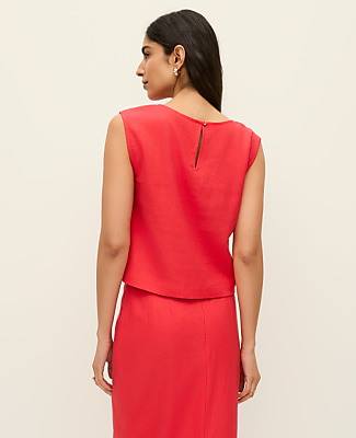 Petite Linen Blend Cropped Top