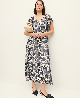 Petite Floral Flutter Sleeve Midi Dress