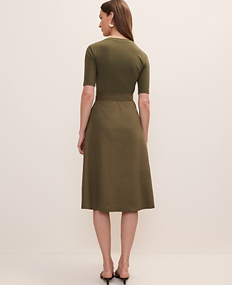 Petite Mixed Media Flare Midi Dress