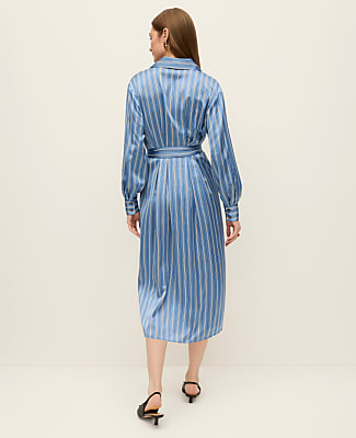 Petite Striped Satin Midi Shirtdress