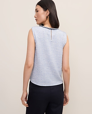 Petite Braid Trim Tweed Top
