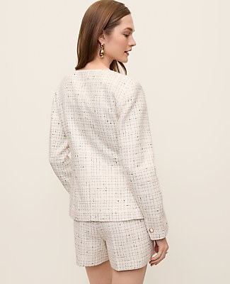 The Petite Scoop Neck Jacket in Tweed