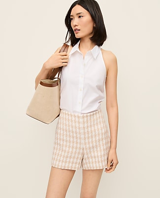 The Petite Side-Zip Short in Houndstooth Tweed
