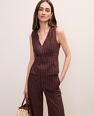 Ann Taylor Pinstripe Peplum Top in Linen Blend