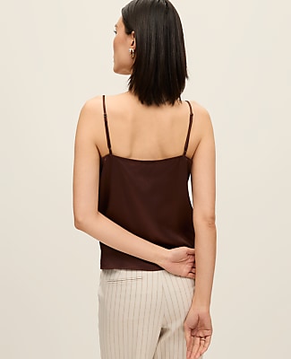 Satin Cowl Neck Tank Top - Rich Walnut
