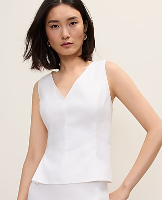 V-Neck Peplum Top in Linen Blend