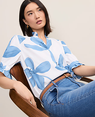 Floral Ruffle Collar Shirt