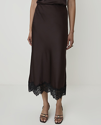 Lace Trim Midi Slip Skirt in Satin