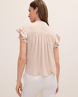 Ann Taylor Flutter Sleeve Button Down Blouse Women's