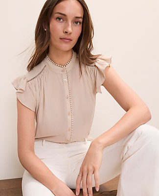 Ann Taylor Flutter Sleeve Button Down Blouse Women's