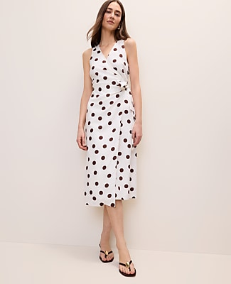 Polka Dot Linen Blend Sheath Dress