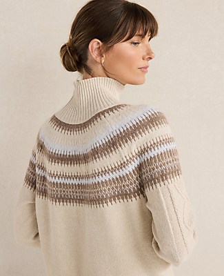 Haven Well Within Organic Cotton Blend Fair Isle Cable Mock Neck Sweater