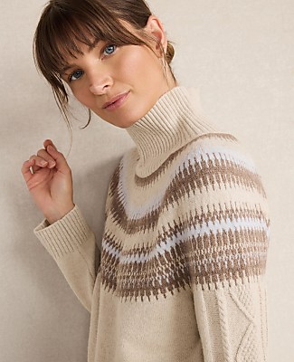 Haven Well Within Organic Cotton Blend Fair Isle Cable Mock Neck Sweater