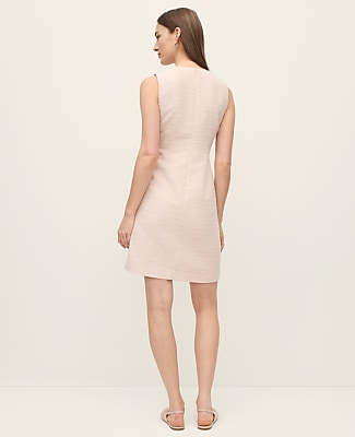 Tweed Button Pocket Shift Dress