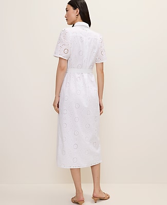 Petite Eyelet Collared Midi Shirtdress