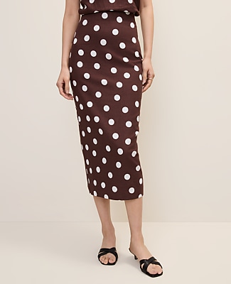 Polka Dot Midi Pencil Skirt in Linen Blend