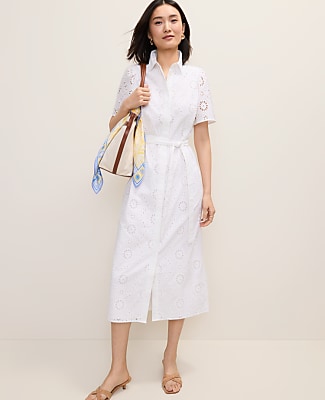 Eyelet Collared Midi Shirtdress
