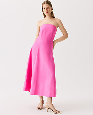 Petite Strapless Midi Dress in Linen Blend