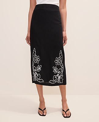 Embroidered Column Midi Skirt