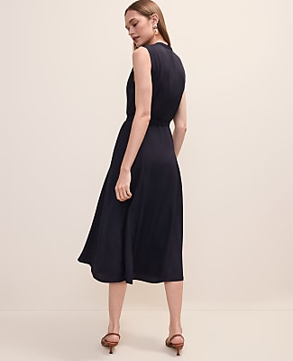 Belted Split Neck Flare Dress
