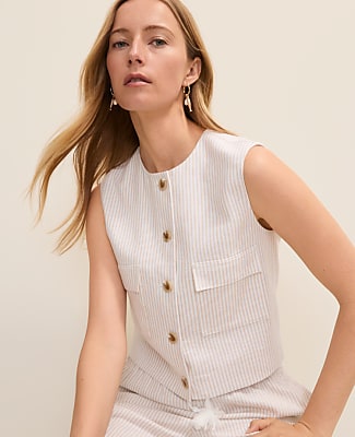 Petite Weekend Striped Vest in Linen Blend