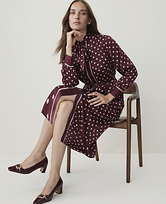 Petite Polka Dot Tie Neck Midi Dress