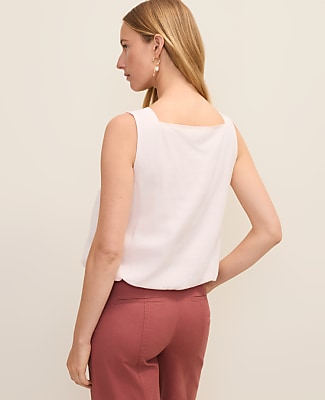 Petite Weekend Bubble Hem Tank Top in Linen Blend