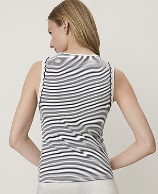 Weekend Striped Crochet Trimmed Tank Top