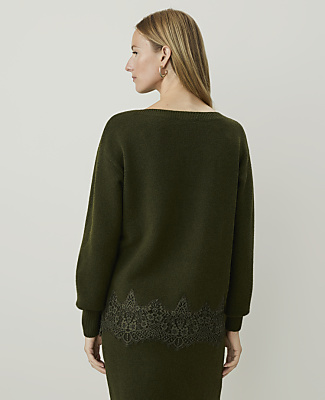 Petite Lace Trim Boatneck Sweater