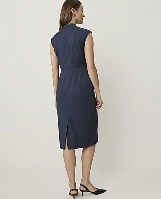 Plaid Split Neck Sheath Dress