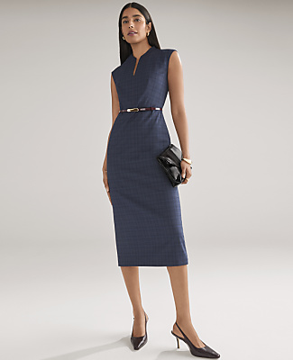 Plaid Split Neck Sheath Dress