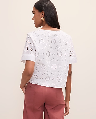 Petite Weekend Eyelet Scoop Neck Blouse