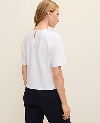 Petite Embroidered Crew Neck Top