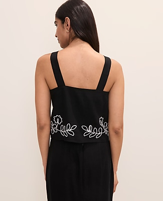 Petite Embroidered Square Neck Tank Top
