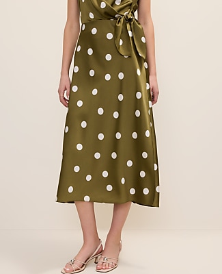 Petite Dotted Satin Midi Slip Skirt