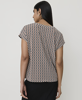Geo Print Mixed Media Pleat Front Top