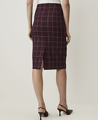 Ann Taylor The Petite Pencil Skirt Windowpane Burgundy Women's