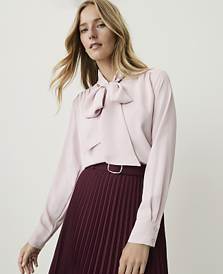 Ann Taylor Bow Blouse In Mother Of Pearl