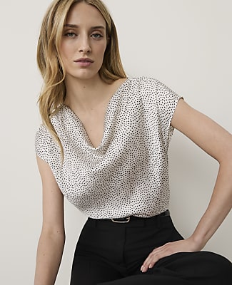 Dotted Satin Cowl Neck Top