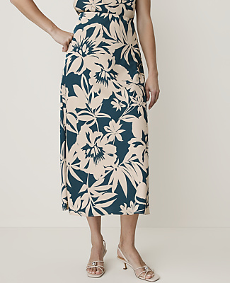 Ann Taylor Floral Bias Midi Slip Skirt Sail Cloth Women's