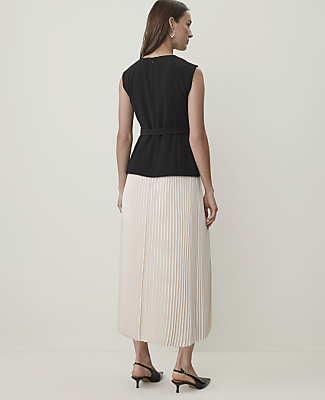 Petite Pleated Crew Neck Midi Dress