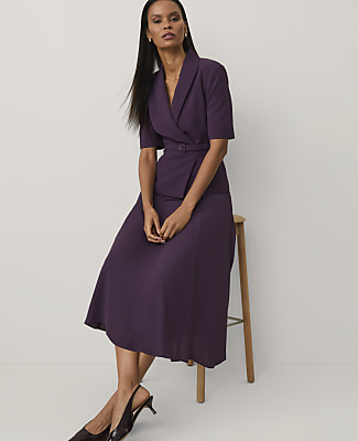 Ann Taylor Petite Double Breasted Blazer Midi Dress Dark Berry Women's