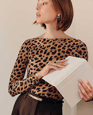 Petite Animal Print Ruched Boatneck Top