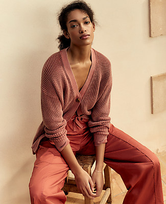 Haven Well Within Garment-Dyed Organic Cotton Shaker Stitch Cardigan