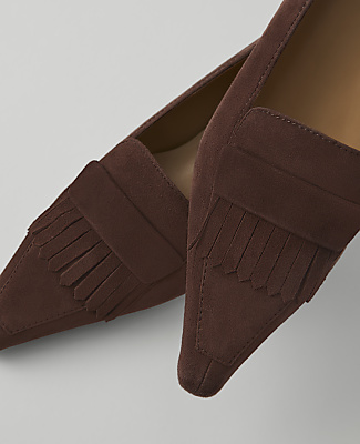 Suede Tapered Heel Kiltie Pump - Pure Chocolate