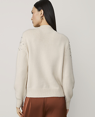 Petite Embellished Mock Neck Sweater